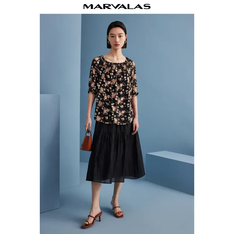 Fashion Short Sleeve French Vintage Square Neck Chiffon Shirt Summer New Style Puffed Sleeve Floral Print Blouse Top