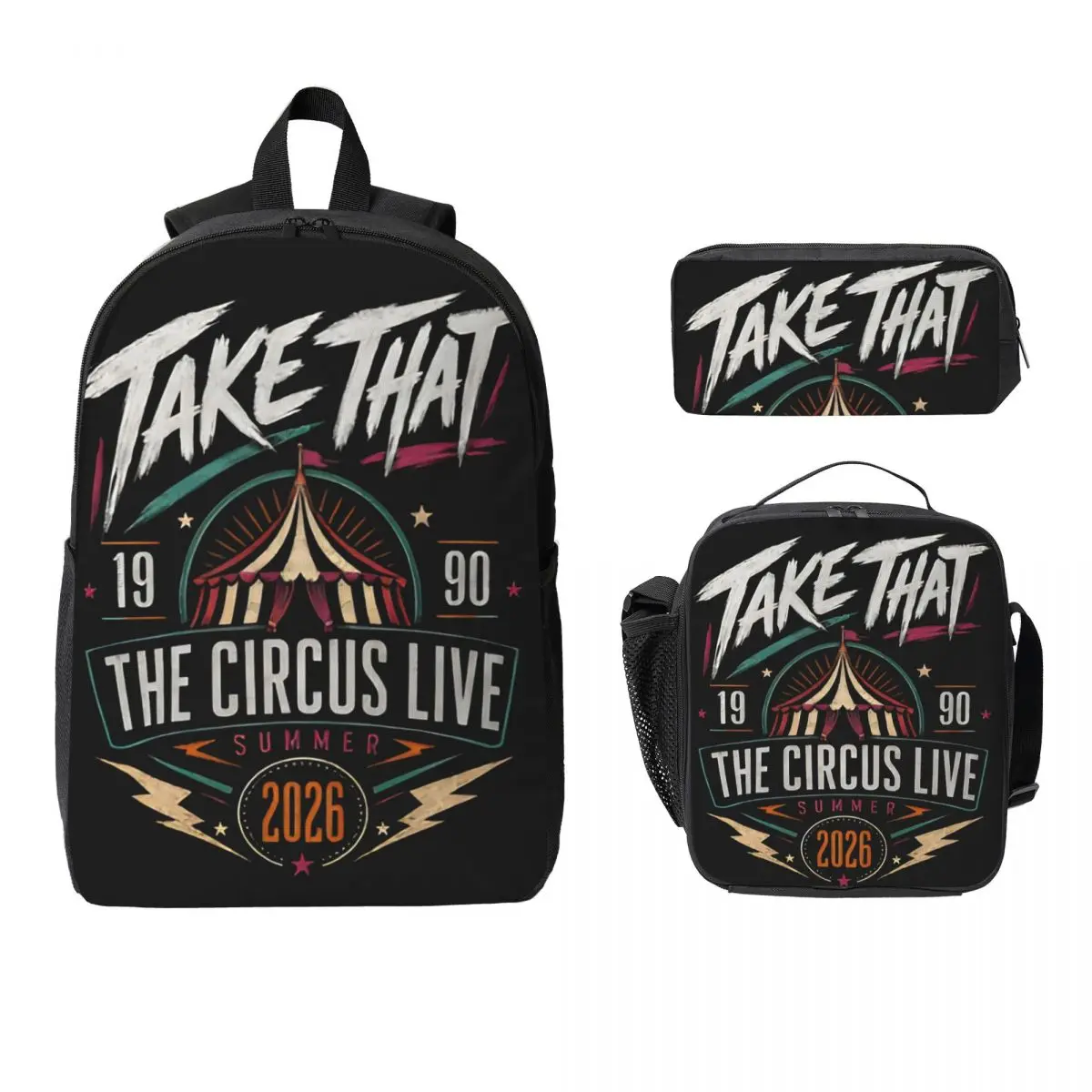3Pcs Take That The Circus Live Tour 2026 Backpack Set for Kids Pen Bags Bookbag Sets with Lunch Box For School Students Knapsack
