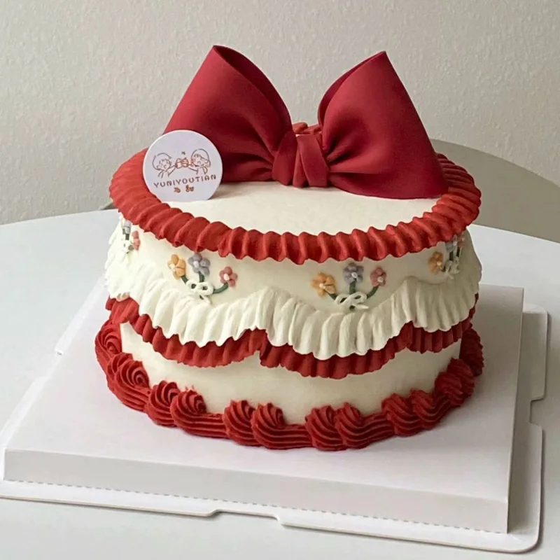 Plastic Bow Simulation Cake Model Decoration Birthday Fake Cake Mold Ornaments Window Sample Display Wedding Party Shooting Prop