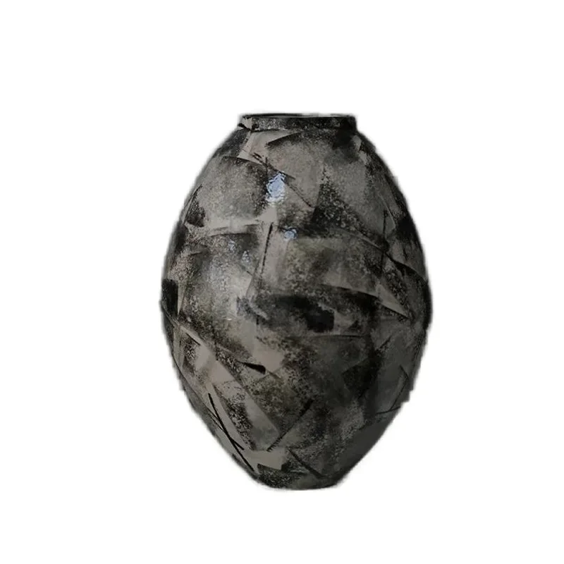 

Chinese Zen ink ceramic vase, study desk with dried flower ornament