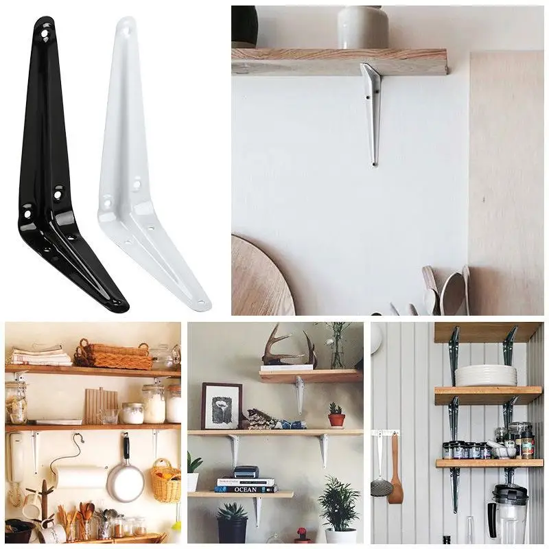1Pcs 4-14inch Triangular Bracket Support L-shaped Black White Mounting Bracket Metal Wall Mount Hanging Shelf Corner Brace