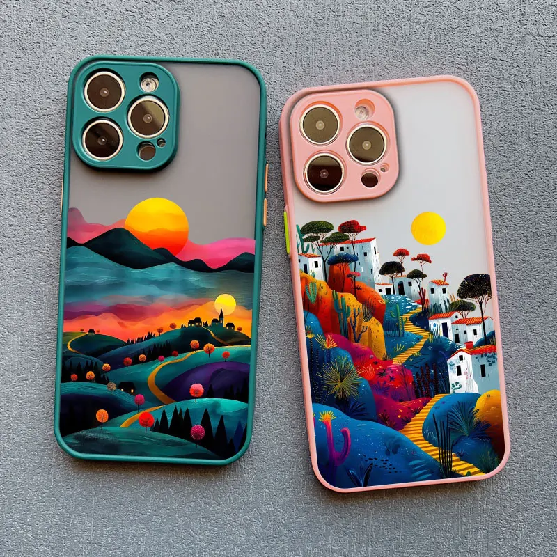 

Relaxed Mind Phone Case Mountain Road House For iPhone 16 15 14 Plus 13 12 11 Pro Max X XR XS 8 7 Plus 13 Mini Shockproof Cover