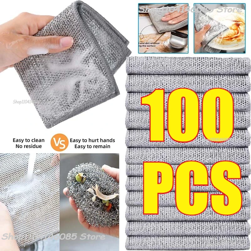 

Салфетки для чистки стальной проволоки, двухслойные металлические серебряные проволочные полотенца для мытья посуды, кухонный горшок, сковорода, блюдо, антипригарные масляные тряпки, ткань