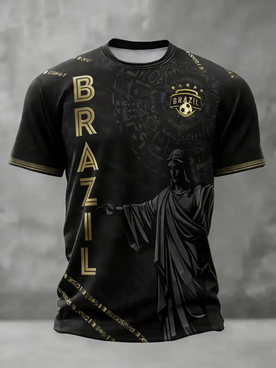 NEW Men 2026 Brazil Team Soccer Jersey Yellow Green 3D Print Short Sleeve T-Shirt Sports Tee Football Fan Casual  Top