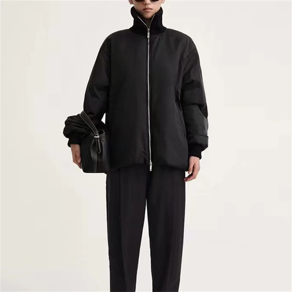 

Зимняя женская хлопковая куртка 2025 года, атласная, свободная посадка, теплое, женское пальто с хлопковой подкладкой, новый модный универсальный бюстгальтер-пальто Y2K