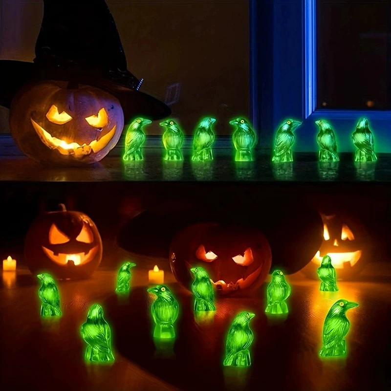 10 Pcs Black Resin Crow Miniatures, Mini Figurines Statues, Fairy Garden Micro Landscape Home Gothic Halloween Decor Supplies