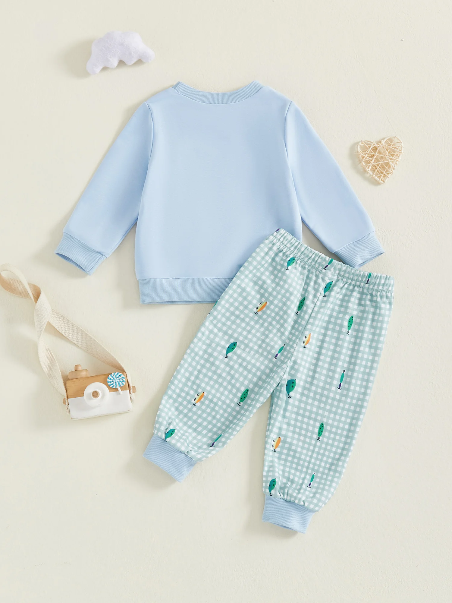 

Toddler 2-Piece Autumn Ensemble with Long Sleeve Fishing Lure Embroidered Sweatshirt and Pants - Children s Apparel