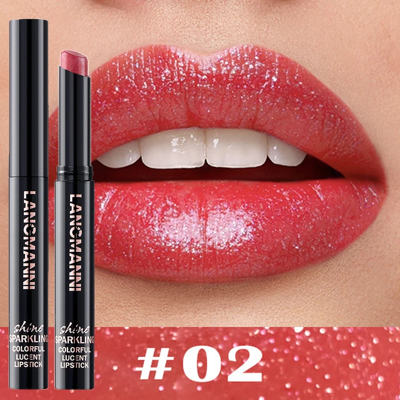 10 Color Glitter Pearlescent Lipstick Waterproof Lasting Diamond Lipstick Shiny Lip Gloss Non-stick Cup Red Sexy Lip Tint Makeup