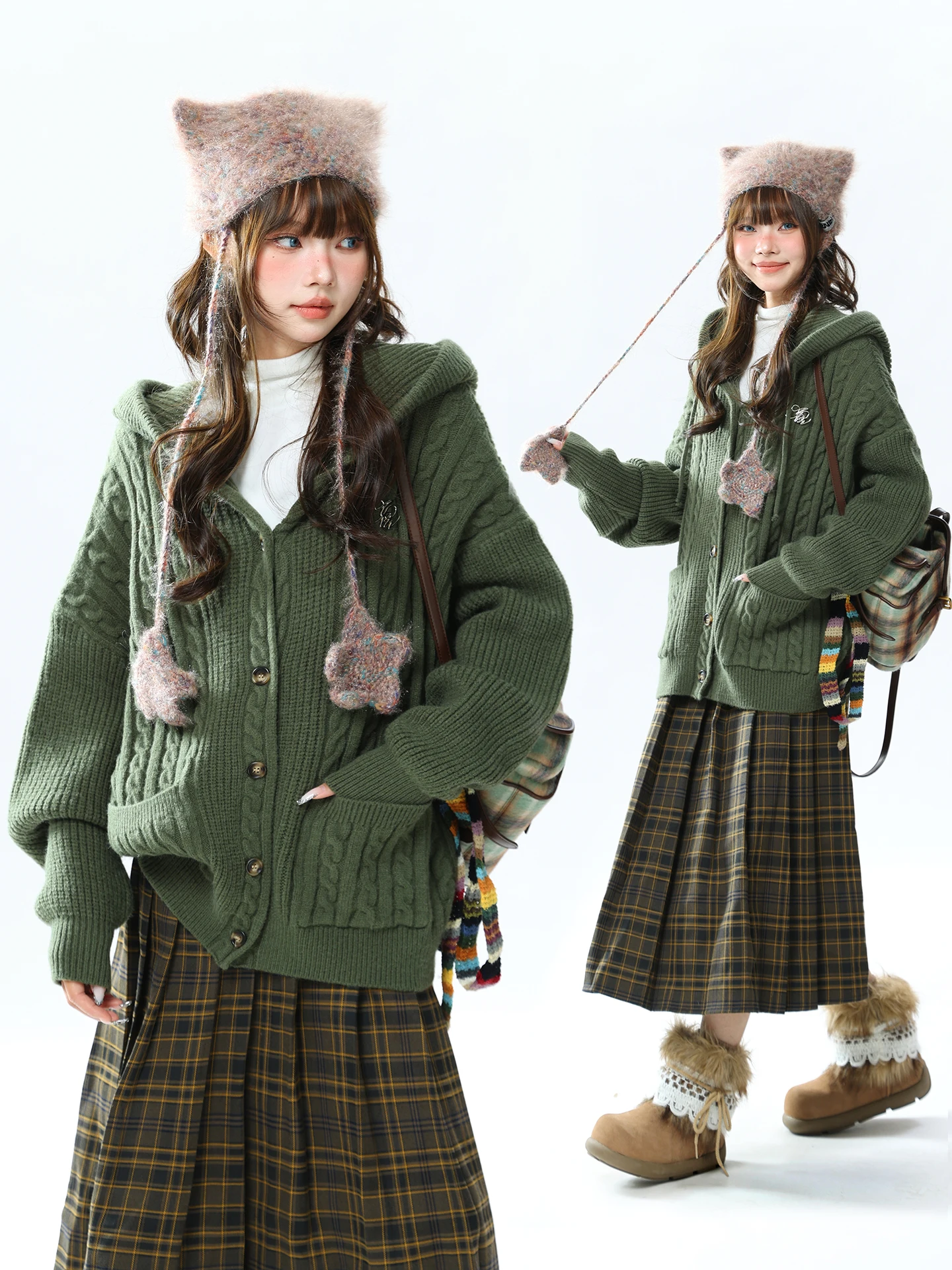 

Retro Autumn Winter Women's Loose Knitted Hat Sweater Thi Twisted Casual Sle Long Sve Regular Fit Single Button Closure