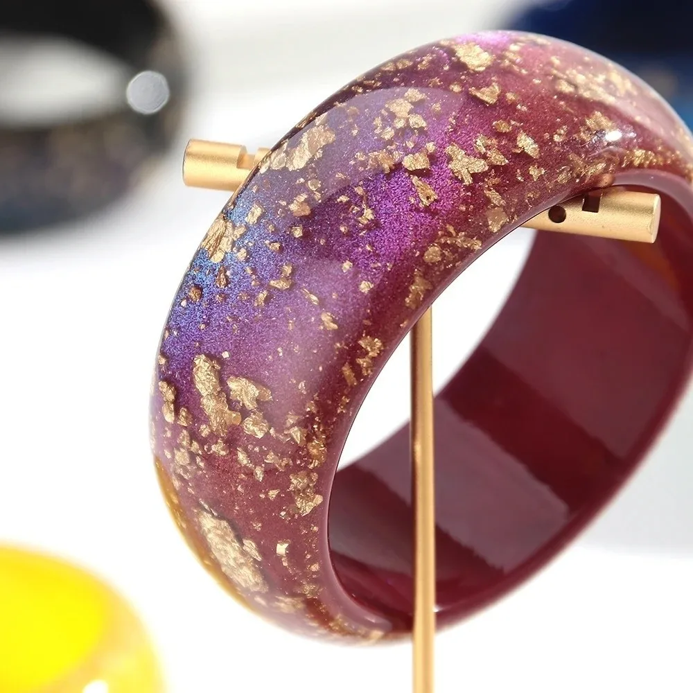 Trendy Colorful Wide Bangles Glitter Gold Foil Round Bangles Stackable Large Cuff Women Bracelets for Women