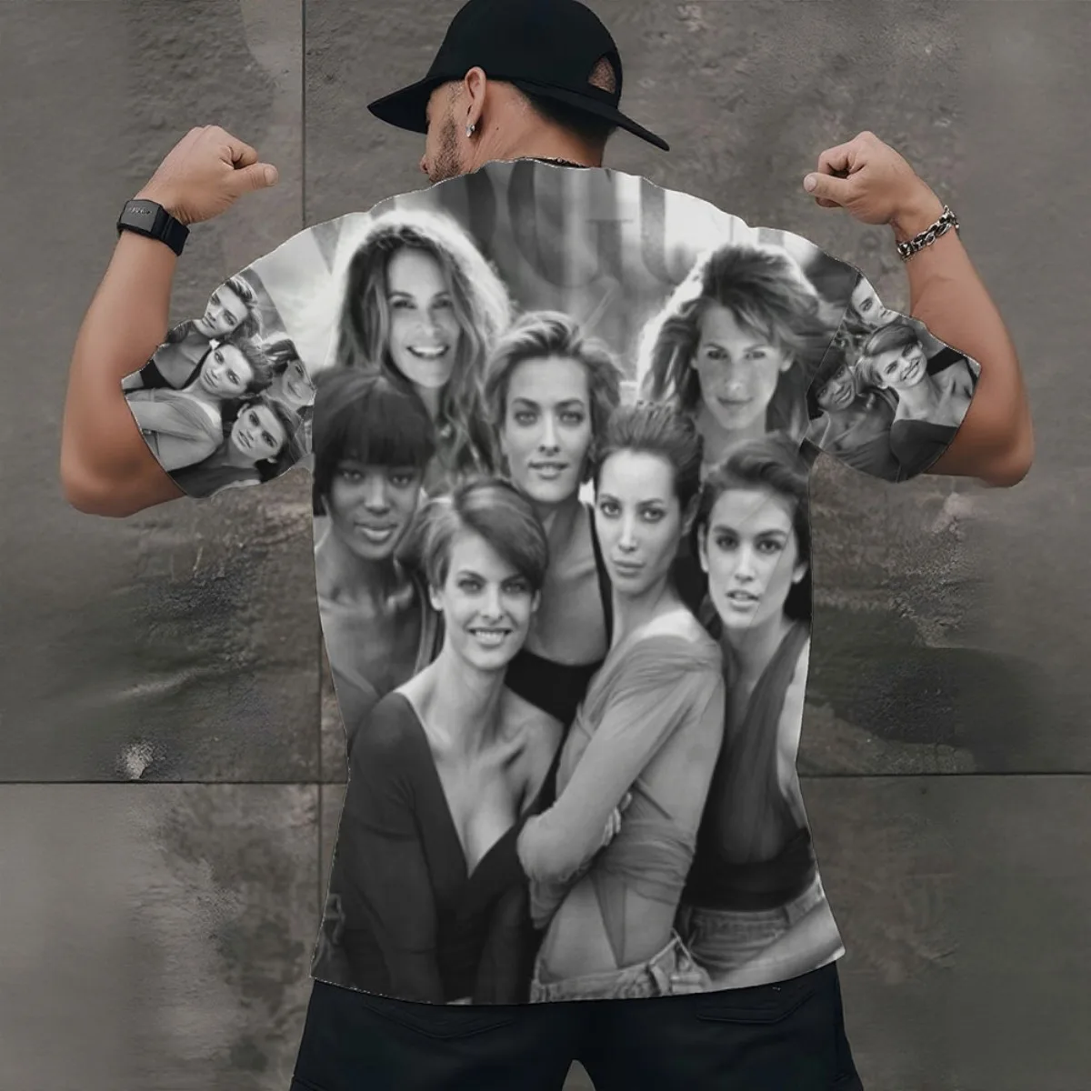 90's Supermodels Poster New Arrival Fashion Men's Short Sleeve All-Over Print T-Shirt Unique All-Over Print Design for Stylish D