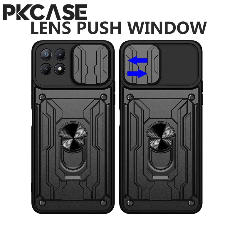 PKCASE Shockproof Case For OPPO Realme C67 C65 C55 C53 C30 Q3 V13 8 9 Narzo N53 N55 A76 A36 Reno 5 8 Pro Plus Push Window Cover