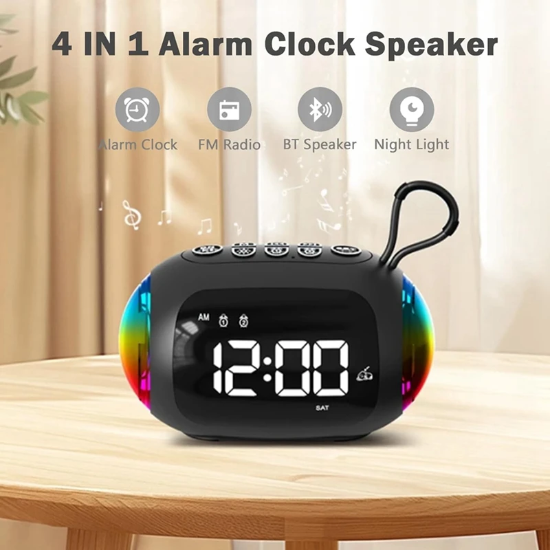 

Alarm Clock FM Radio Bluetooth Speakers Colorful Light Subwoofer,DJAS