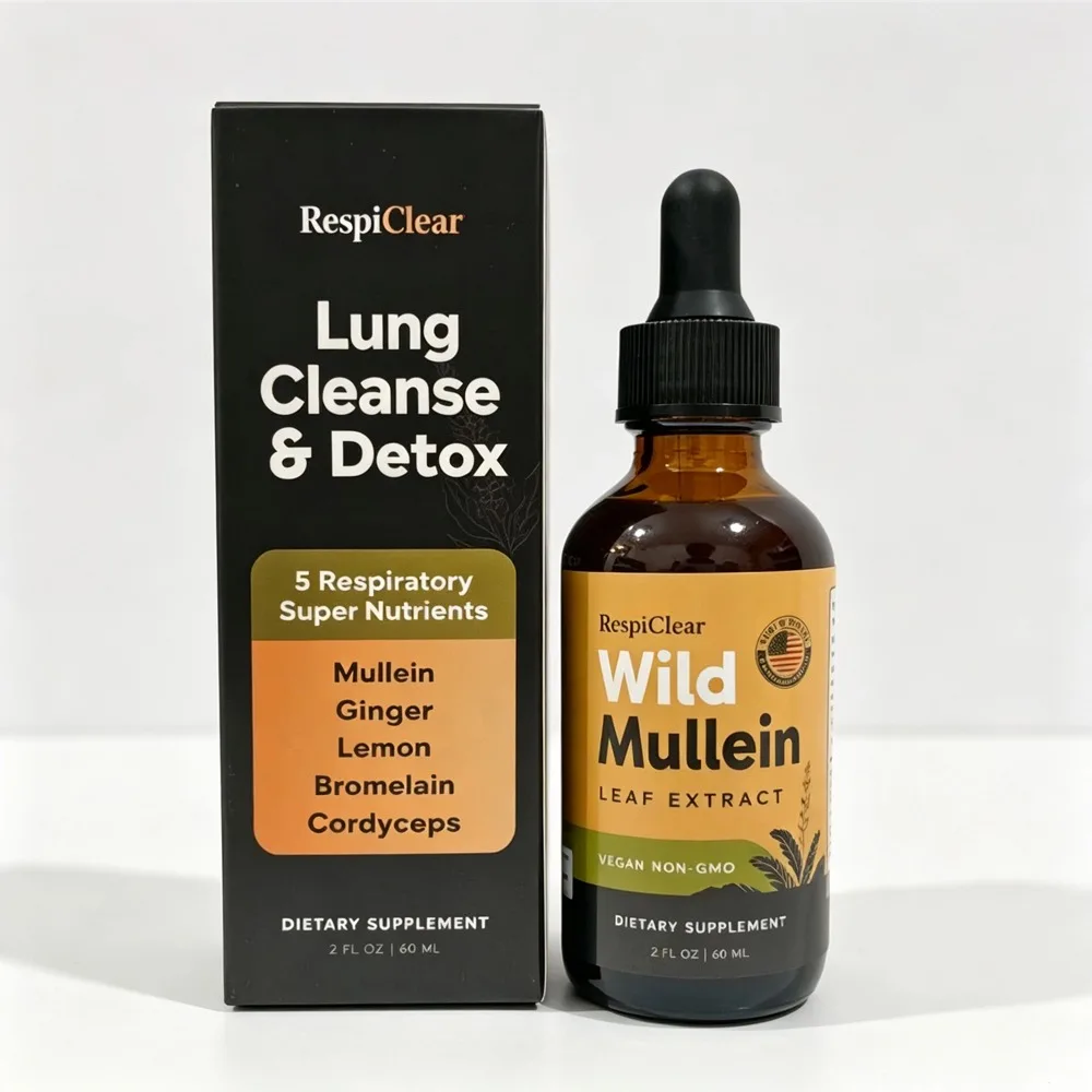 Wild Mullein Leaf Vegan Non-GMO Dietary Supplement RespiClear Lung Cleanse Detox Drops Brand Respiratory Support Body Care Drops