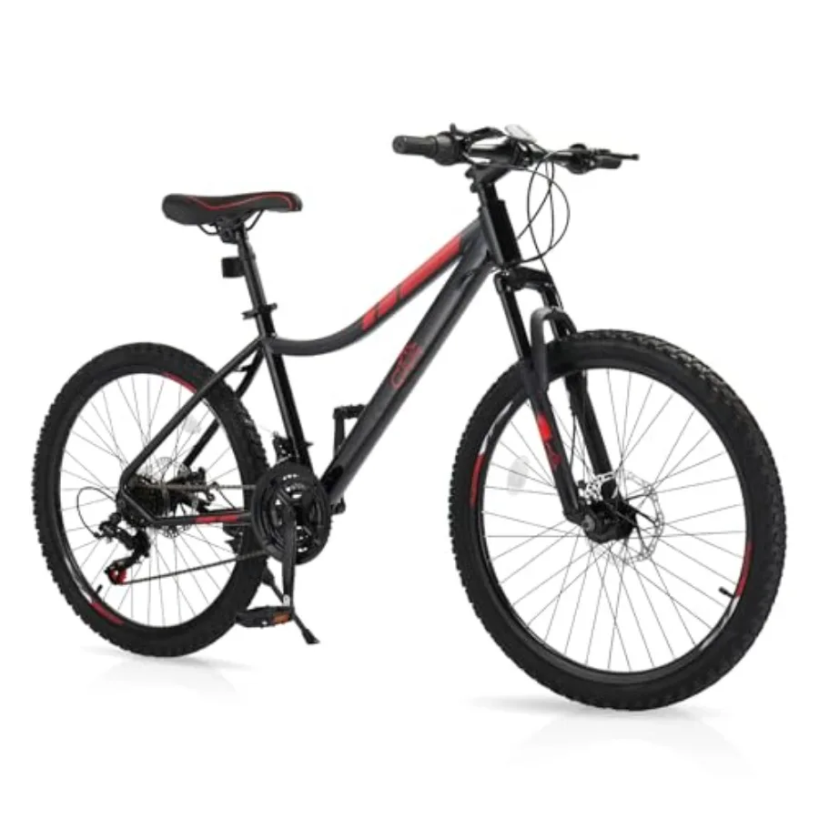 

Mountain bike for adults, aluminum frame, black/red, 21-speed shifting with dual suspension and ergonomic saddle