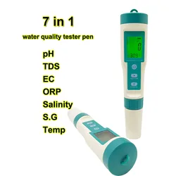 Tester jakości wody pióro 7 w 1. miernik temperatury/zasolności/ORP/SG/PH/TDS EC do basenu akwakultury