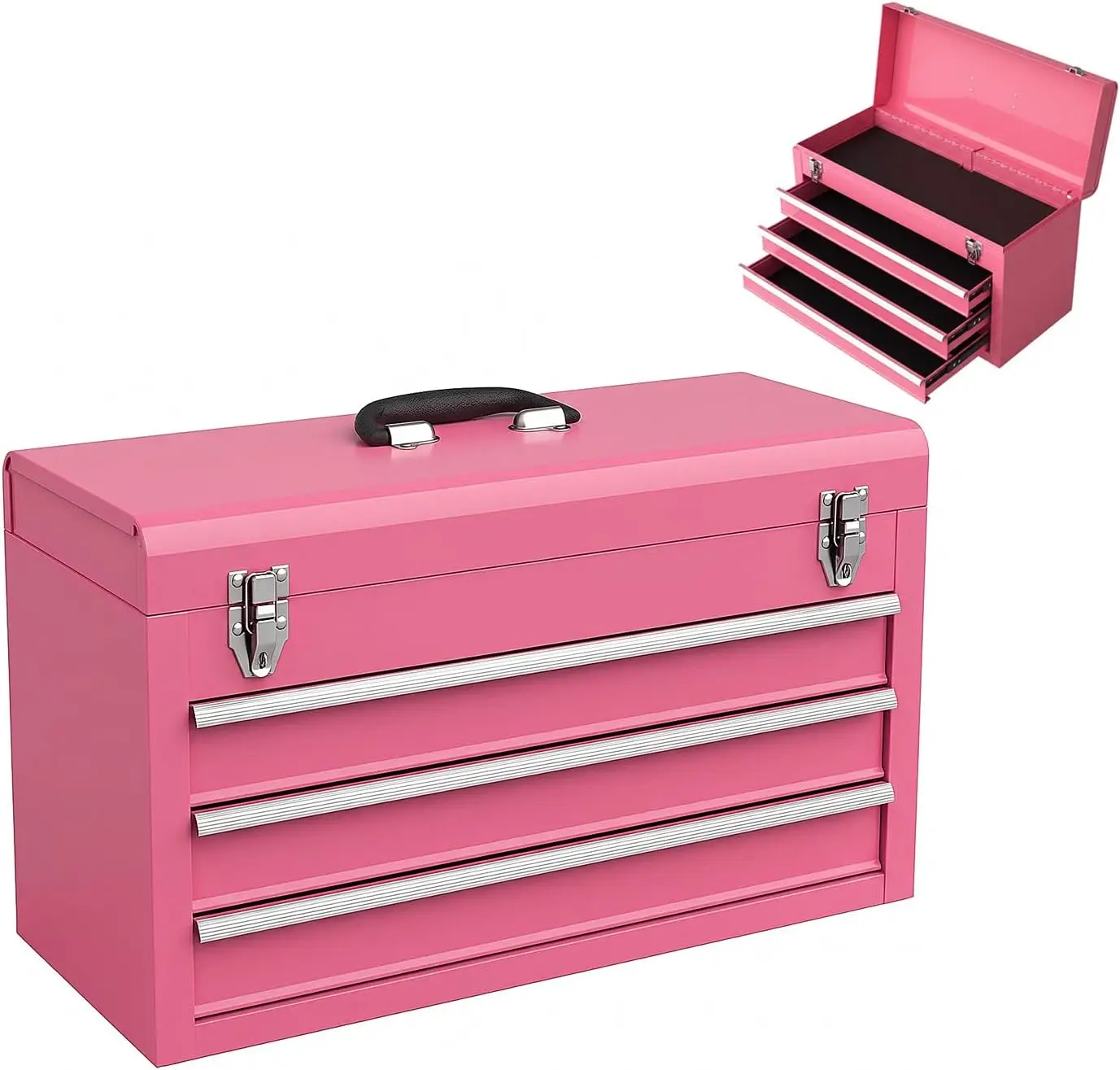 Goplus Pink Tool Box with 3 Drawers, 4-Tier 20.5
