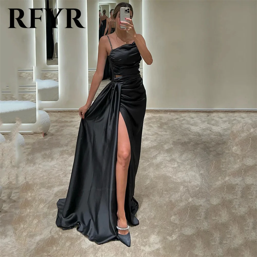 

RFYR Pleat Strapless Party Dresses Glitter Spaghetti Strap vestidos de noche Black Prom Dresses Stain Mermaid Evening Dresses