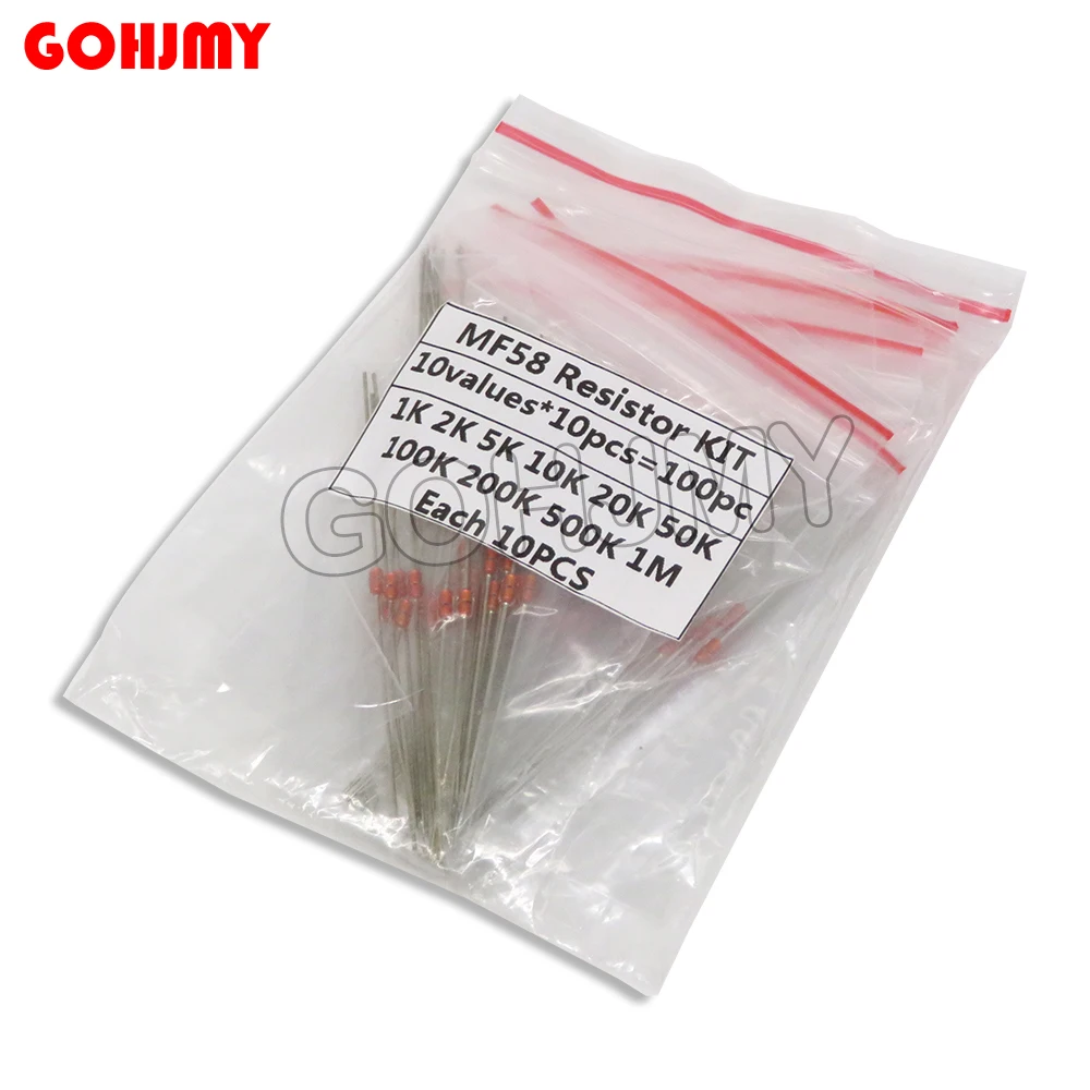 100pcs=10value*10pcs NTC Thermistor Resistor Kit NTC-MF58 1K 2K 5K 10K 20K 50K 100K 200K 500K 1M  +/-5% 3950B