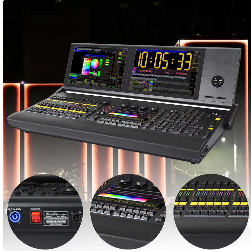 Professional Linux Lighting Console Dual 15.4'' Screens i7 CPU 8GB RAM 128GB SSD 6 DMX Out 65536 Channels Mobile Remote Control