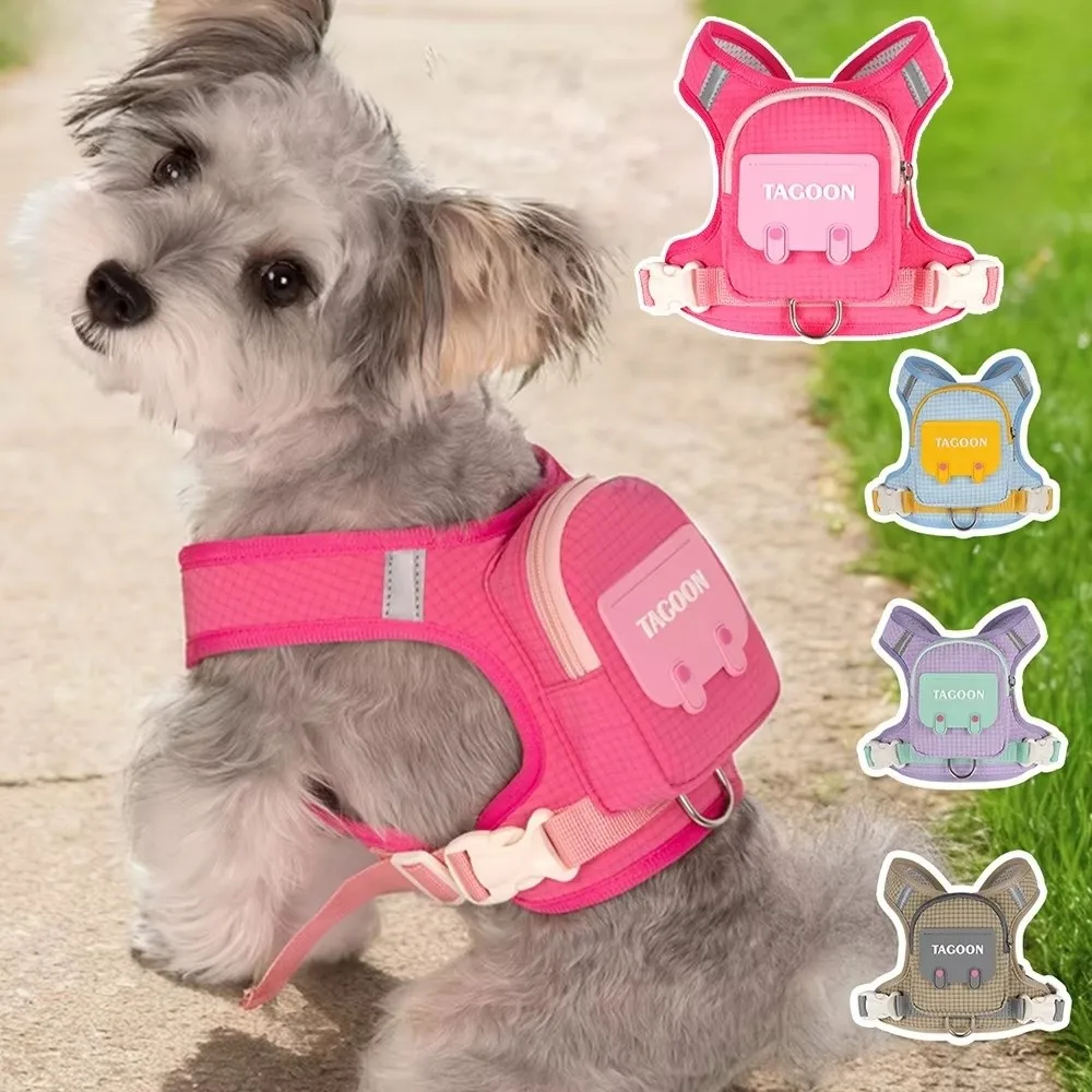 Picture 4: Adjustable Dog Backpack Harness with Reflective Strip Breathable Pet Walking Harness Plaid Puppy Chest Vest