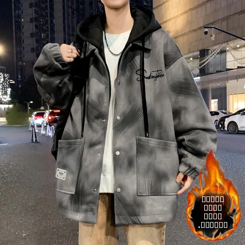 

2025 New Autumn Winter Hooded Jaet Thiened Fce Men's Cool Trendy Youth Student Faion Outerwear Warm Polyester Long S...
