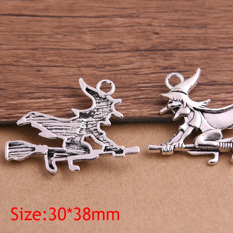 6PCS 30*38mm Vintage Metal Witch Witchcraft Charms DIY Handmade Accessories Classic Charm Jewelry Making