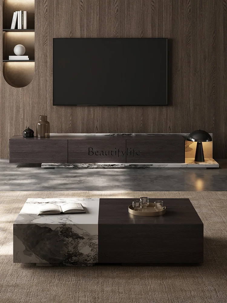 Italian rock slab coffee table movable small apartment living room high-end square coffee table