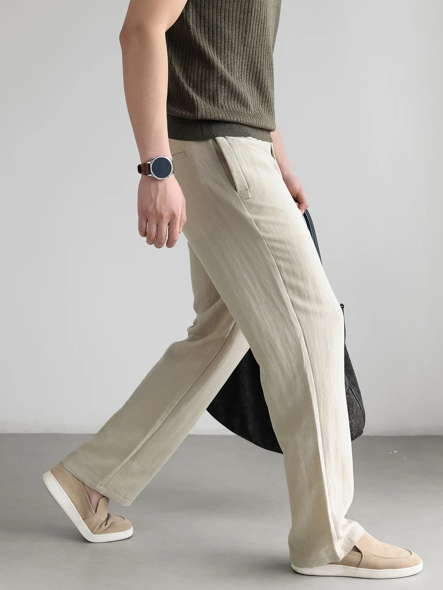 Natural Lyocell Mixed Cool Feeling Casual Pants Men Summer Commuting Drape Straight Leg Pants Breathable Comfortable Men's Tr...