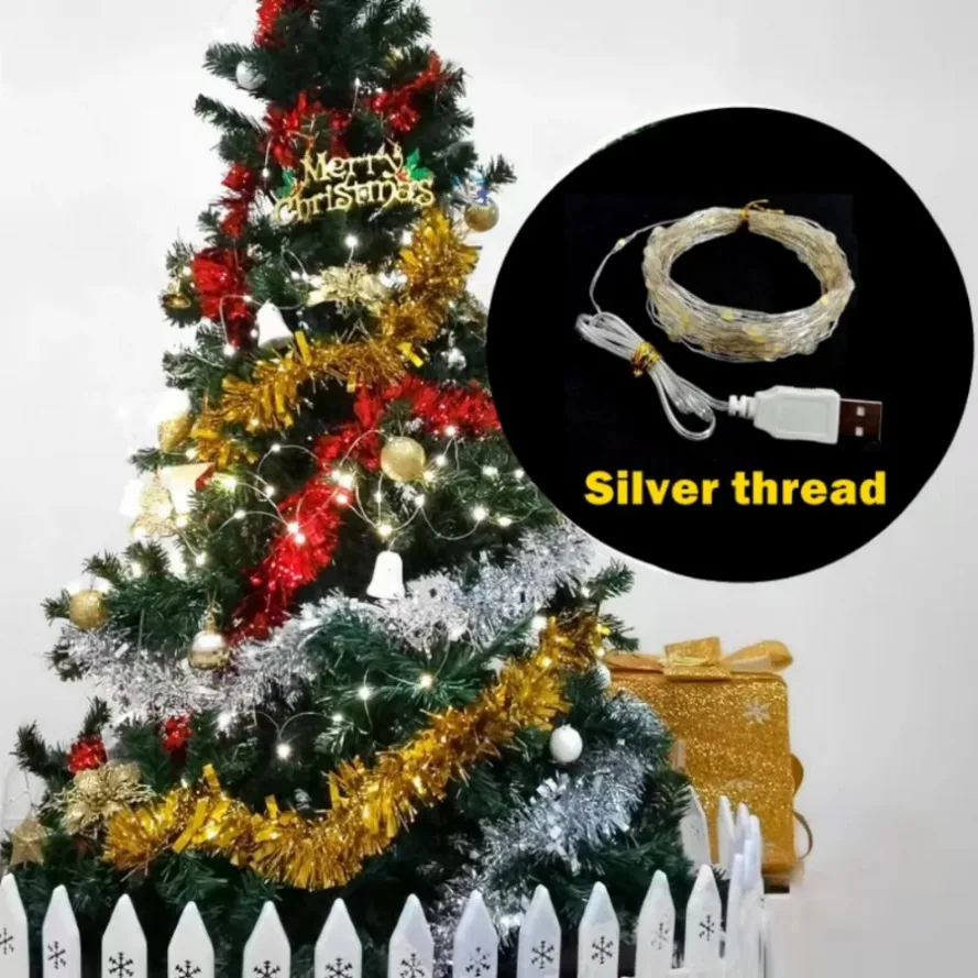 1M/10M/20M USB LED Silver Wire Garland Light Waterproof Fairy Lights String Lights Copper For Christmas Wedding Party Decoration