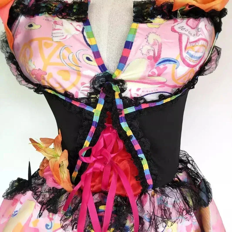 Halloween Printed Skull Skirt Ghost Festival Makeup Party Elves Flower Fairy Dress Dead Day Role Playing Vampire Bride Costume