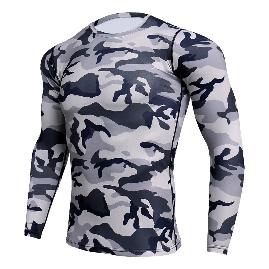 2022 Quick Dry Rash Guard Mens Gym t shirt Long Sleeve Sport Shirt Men Camouflage Fitness Top Gym Training Running Shirt