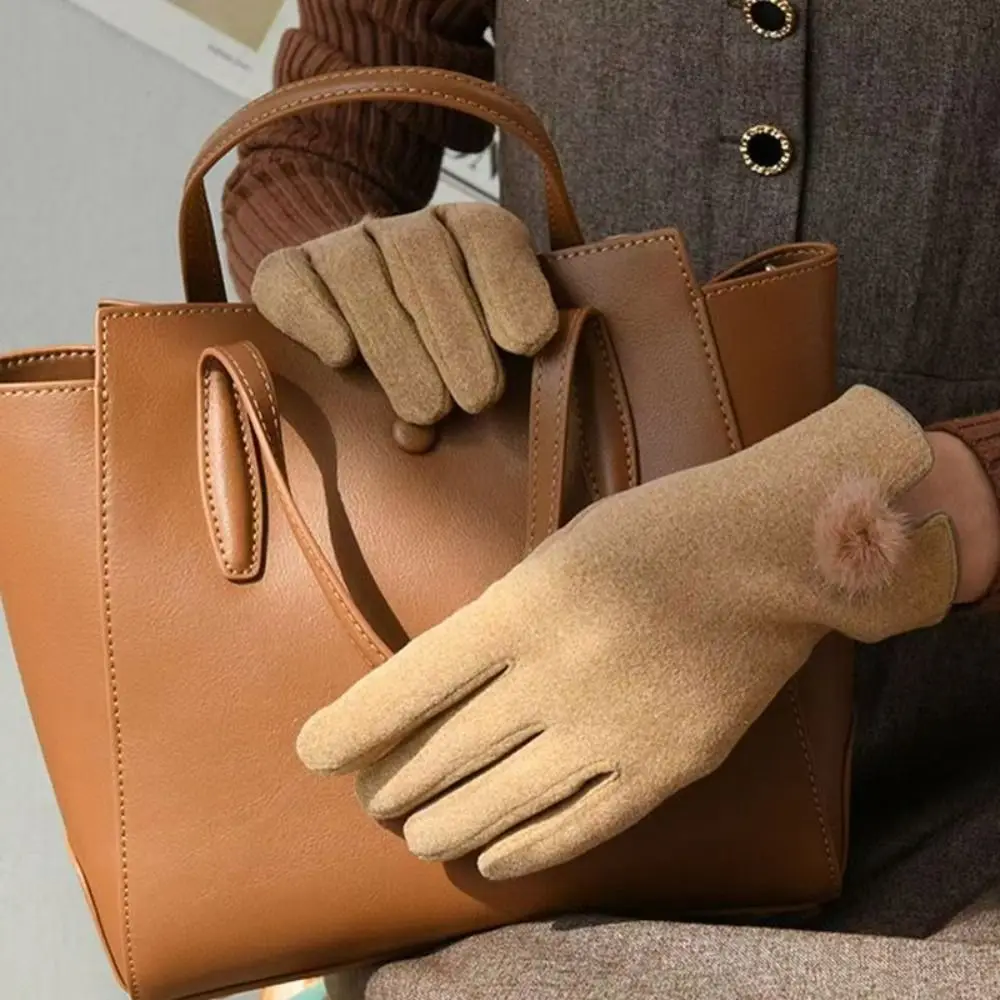 Gift Velvet Winter Suede Gloves Soft Windproof Pu Leather Gloves Thick Warm Women Cycling Mittens Autumn