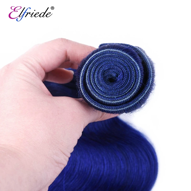 Mèches Body Wave colorées-Elfriede # Blue, cheveux Remy, 100% cheveux naturels, trame à coudre, 13x4, avec dentelle, lots de 3