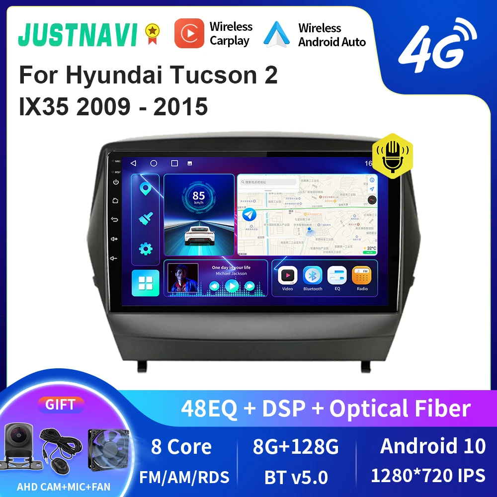 

JUSTNAVI QT10 беспроводной CarPlay Android авто радио для Hyundai Tucson 2 IX35 2009 - 2015 стерео Мультимедиа Видео плеер GPS DVD