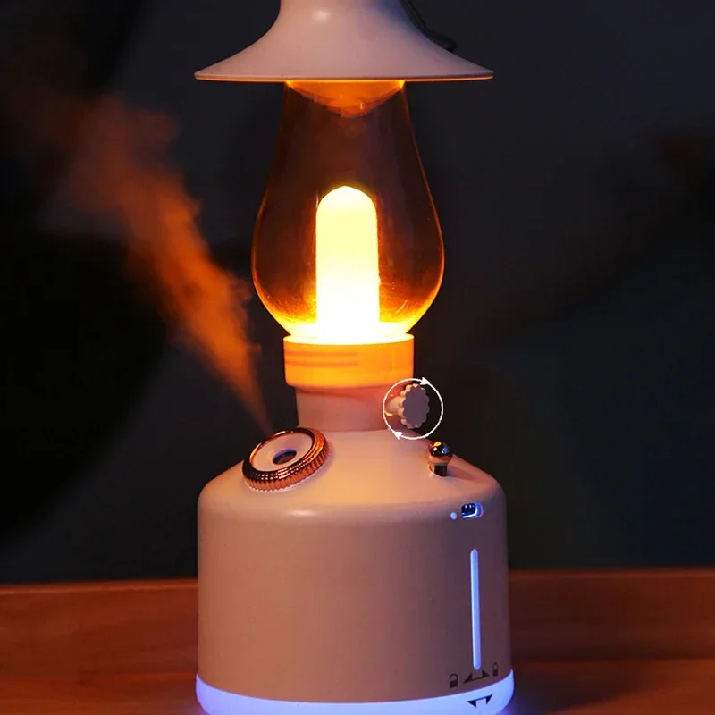 

Wireless Air Humidifier Camping Lamp Aromatherapy Diffuser with LED Light USB Chargeable Retro Kerosene Lamp Mist Maker for Home