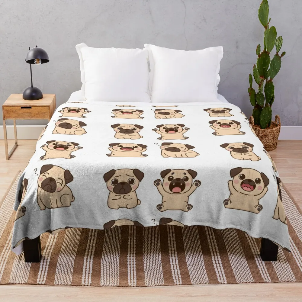 

Pug sticker set Throw Blanket blankets ands Hairy Stuffeds bed plaid Blankets