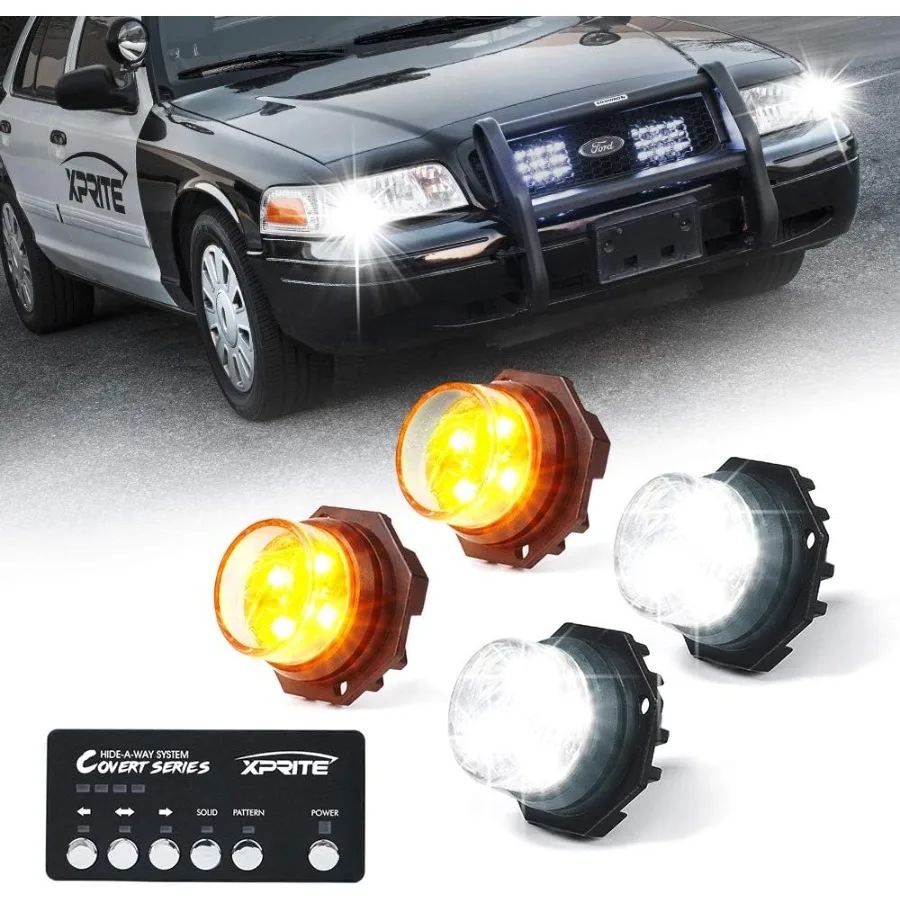 

Комплект стробоскопов из белого янтаря со светодиодной подсветкой и 20 мигающими узорами и панелью управления для экстренных транспортных средств, грузовиков, внедорожников, фургонов 1