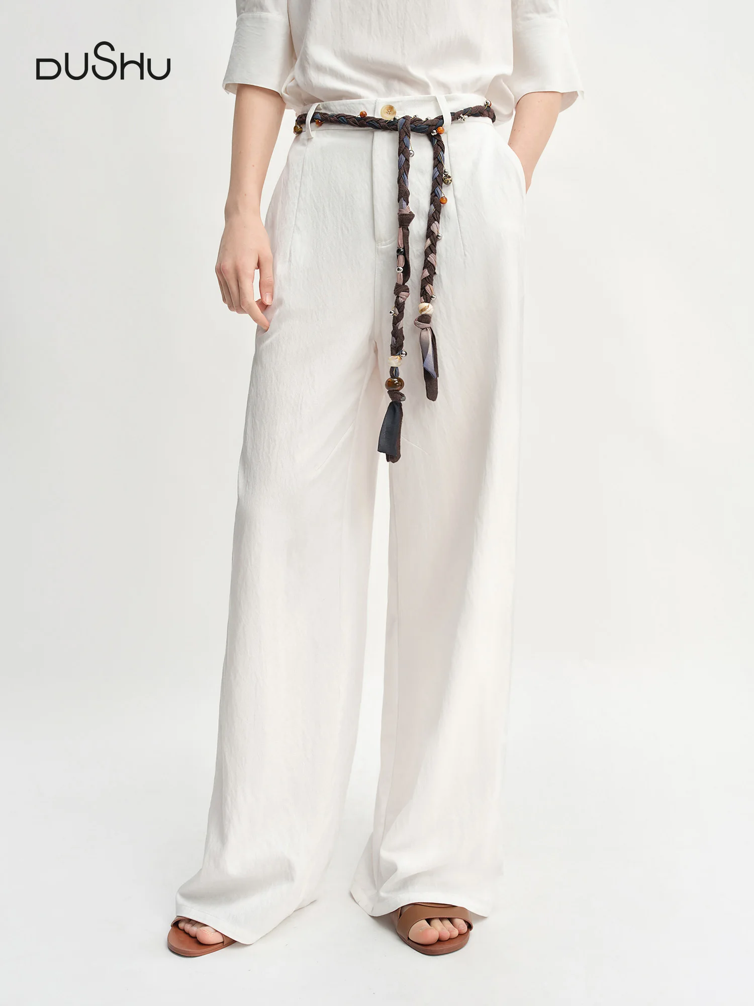 

​DUSHU Autumn 2025 Relaxed Fit Pants - Elasticated Waistback Flared Leg Casual Bottoms Office Chic Women Trousers​