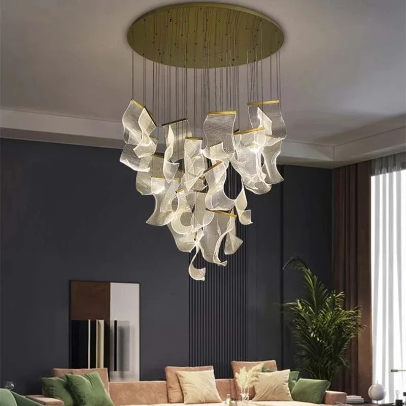 

Modern Simple Led Luxurious Duplex Building Large Chandelier Living Room Creative Villa Pendant Lamp Stair Dining Hall Lighting