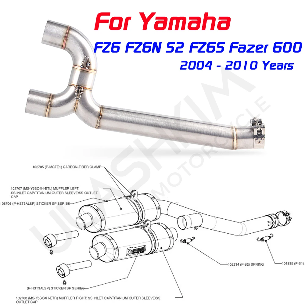 Für Yamaha FZ6 FZ6N 2004-2009 Motorrad-Auspuffanlage Komplettes System Mittelrohr Verbindungsstück Zubehör Motorrad-Auspuffrohr