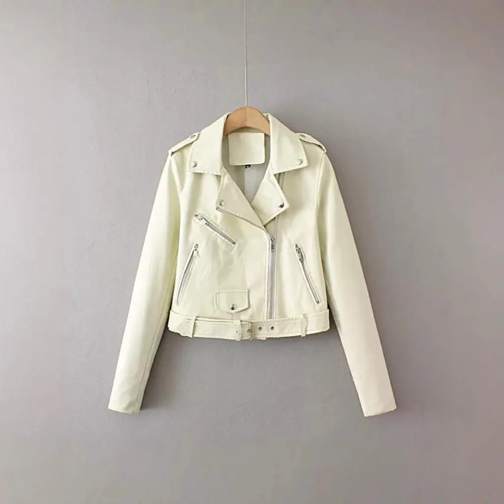 Damska skórzana kurtka, modna odzież wierzchnia, miękka skórzana krótka bluzka do noszenia na co dzień w stylu streetwear.