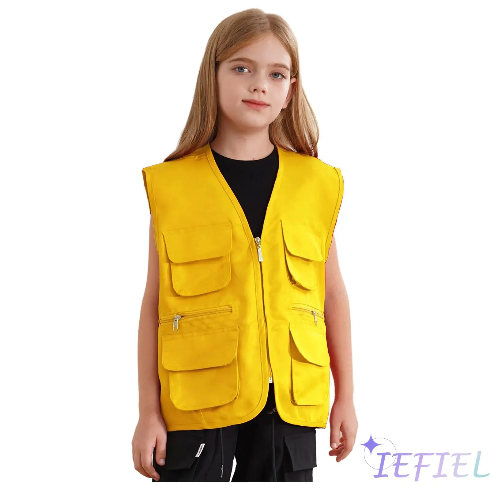 Boys Girls Multi-Pocket School Work Wear Zipper Jacket Tops Waistcoat School Volunteer Activity Safety Vests Uniform Coats