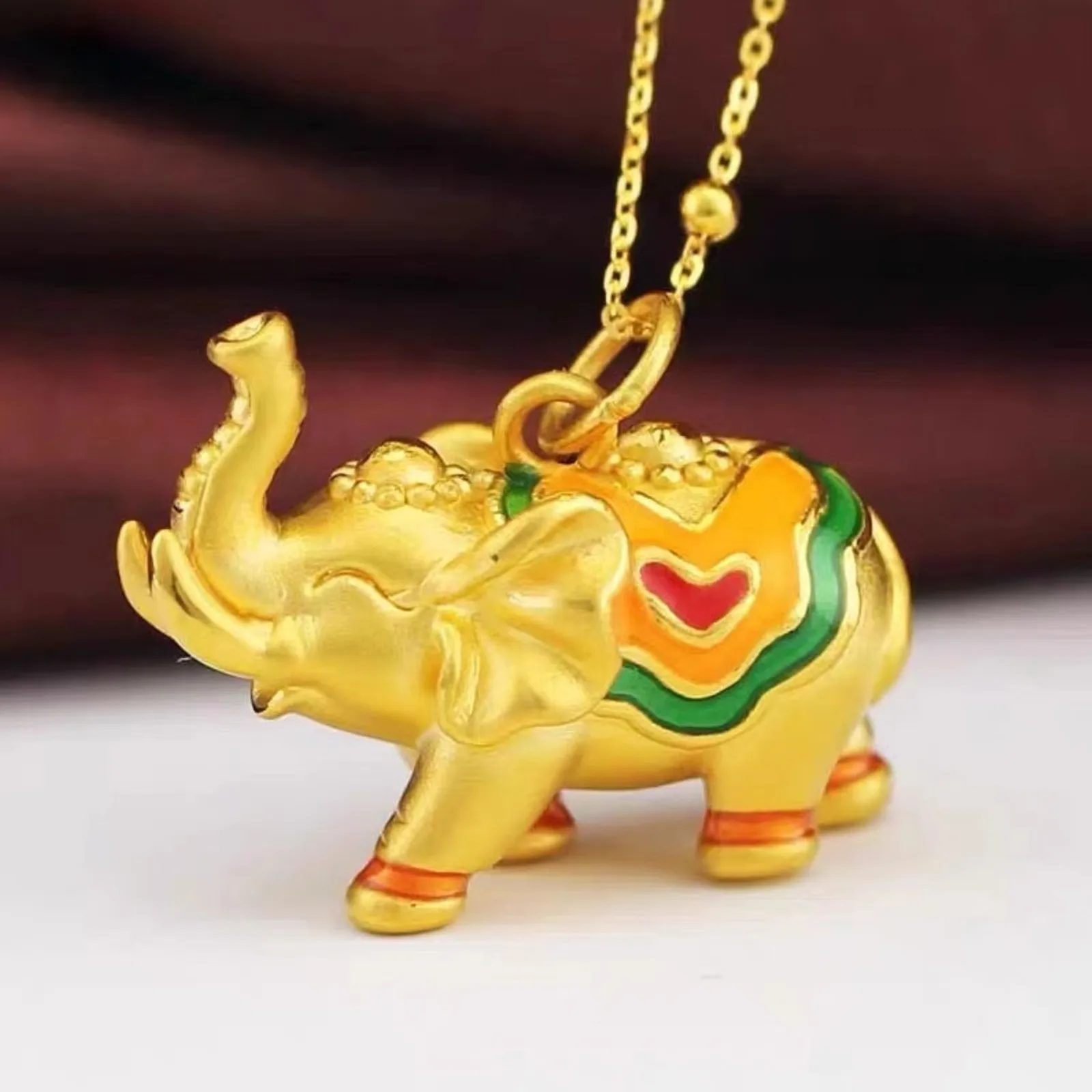 

1PCS Real Pure 999 24K Yellow Gold Lucky Men Women Enamel Ruyi Cute Elephant Pendant 1g