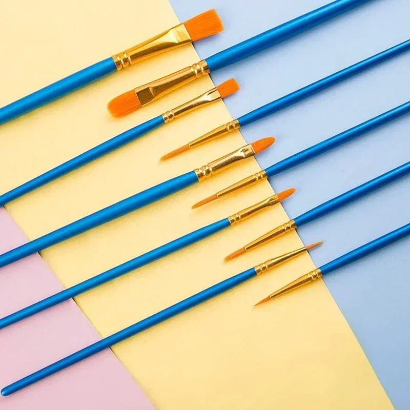 10 buah kuas minyak pena cat air wajah tubuh palet cat minyak Makeup kuas cat akrilik nilon wol kayu Solid Kit stensil tato