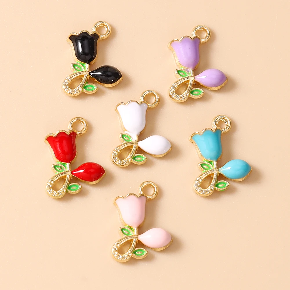 Leslie 20 Stück Charms, 11 x 12 mm, niedlicher bunter Rosenblüten-Charm-Anhänger für handgefertigte Ohrringe, Armbänder, Halsketten, Schmuckherstellung, Basteln – Detail 2
