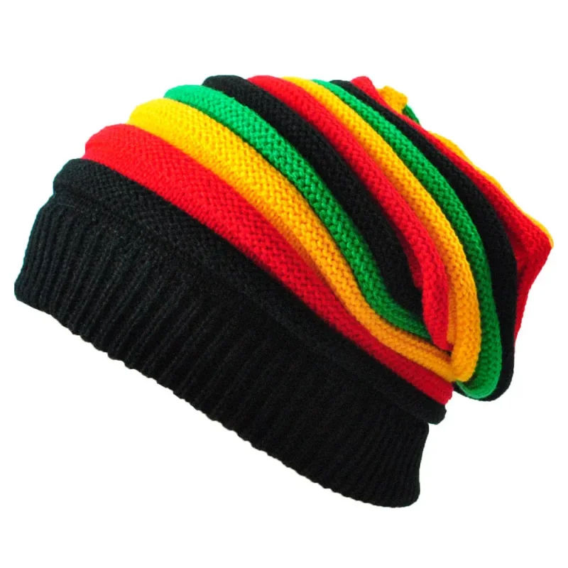 Mehrfarbig gestreifte bedruckte gestrickte Baskenmütze Winter warme Damen Beanie Mütze Retro jamaikanische Reggae lose gestrickte Schädeldecke Kopfbedeckung