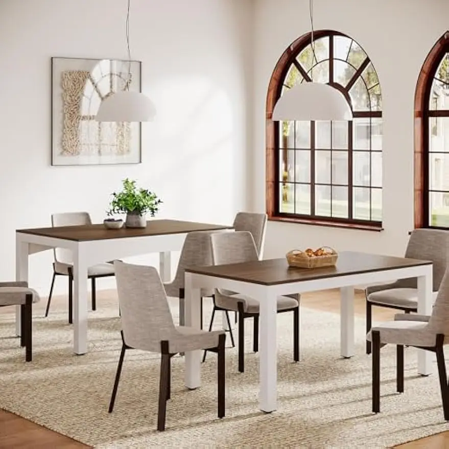 Tribesigns 47”-95” Extendable Dining Table, Long Wood Kitchen Table with Heavy-Duty Metal Frame, Farmhouse Large