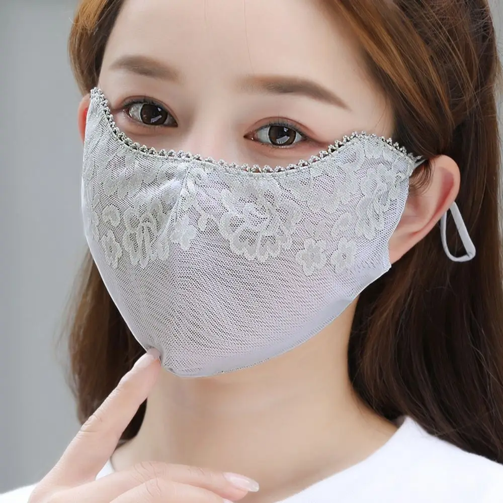 

Thin Solid Color Sunscreen Lace Mask Flower Sunshade Sunscreen Face Cover Breathable UV Protection UV Protection Mask Cycling