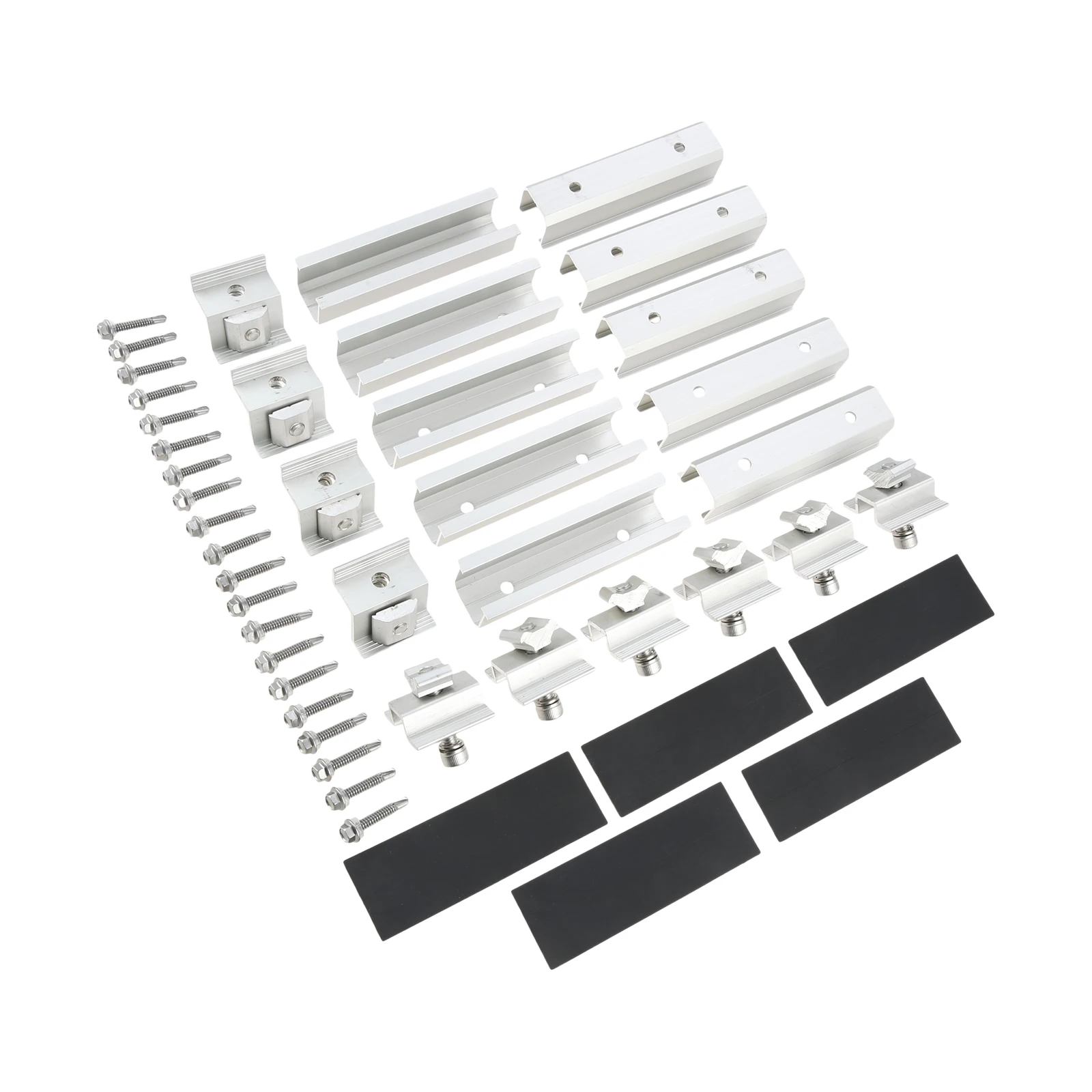10 Set Panel Mounting Brackets Mid and End Clamp and Rail Kit for Roofing Solar Panels 1.18”-1.38” on Tin,Flat and Sheet Rooftop